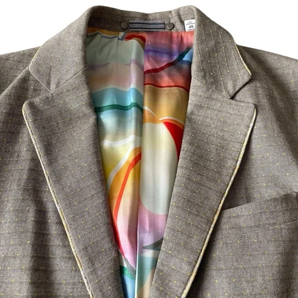 Robert Graham Blazer Sport Jacket Men’s 40 Khaki Beige Tailored Fit Polka Dots